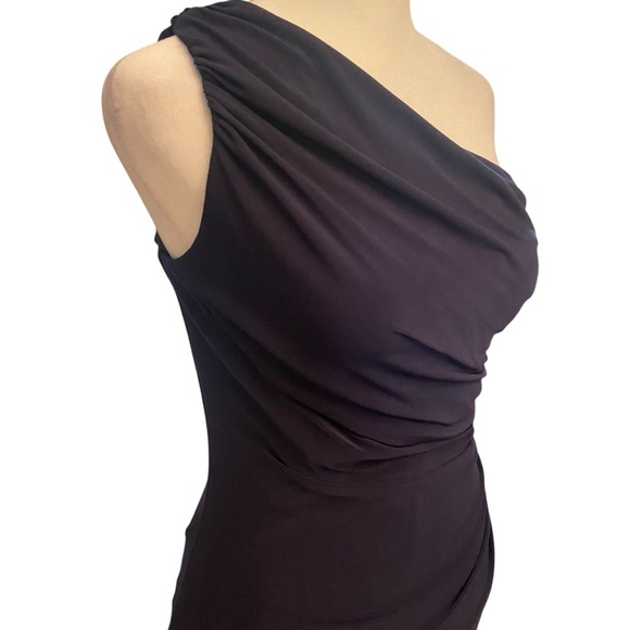 LAUREN RALPH LAUREN ONE SHOULDER Ruched DRESS SIZE 6 Navy Dance Wedding Guest - Picture 2 of 10